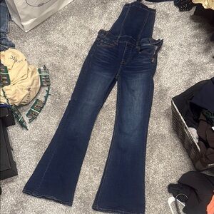 American Eagle Blue Denim Overalls Flared